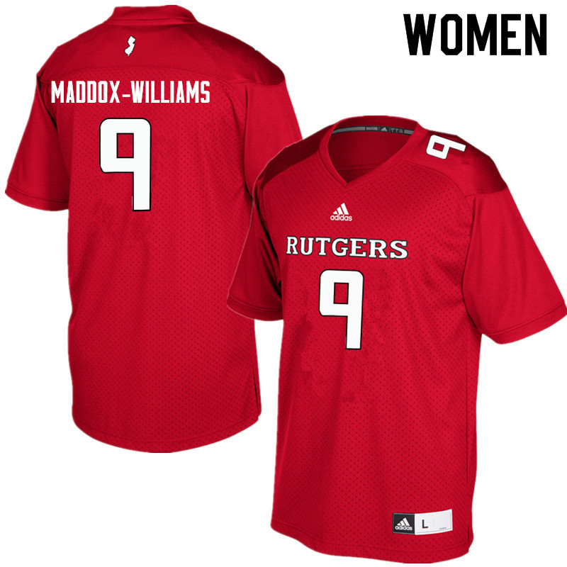 Women #9 Tyreek Maddox-Williams Rutgers Scarlet Knights College Football Jerseys Sale-Red - Click Image to Close